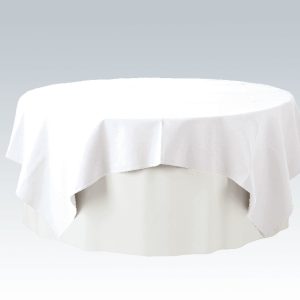 Casarent: Witte tafellinnen van 2m40 op 2m40 voor een ronde tafel van 1m80